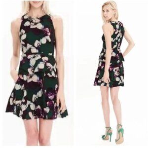 Banana Republic Green Floral Peplum Dress Sleeveless Pockets Size 0